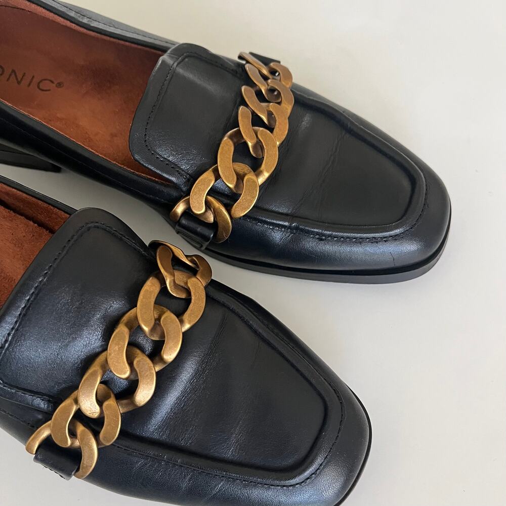 Vionic 'Mizelle' Chain Loafer Women's 7.5 Black Leather Comfort Shoe Slip On - Picture 4 of 8